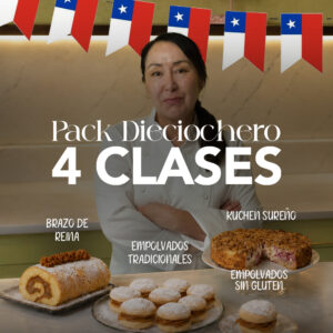 Pack Dieciochero 🇨🇱 · 4 Clases: Empolvados Tradicional + Empolvados Sin Gluten + Brazo de Reina + Kuchen Sureño